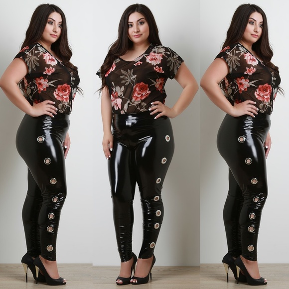 Pants - NEW1X-3X  PLUS SIZE BLACK PU LEGGING